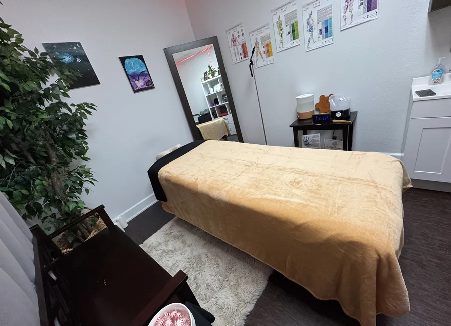 Massage room with massage table prepared for a session